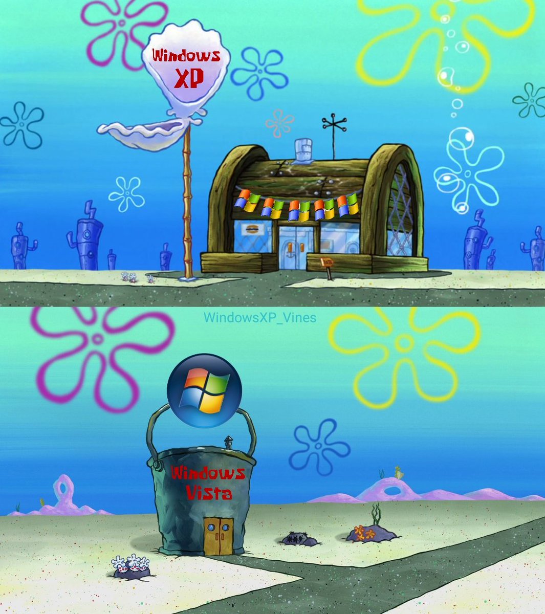 crusty crab is windows xp chum bucket is windows vista